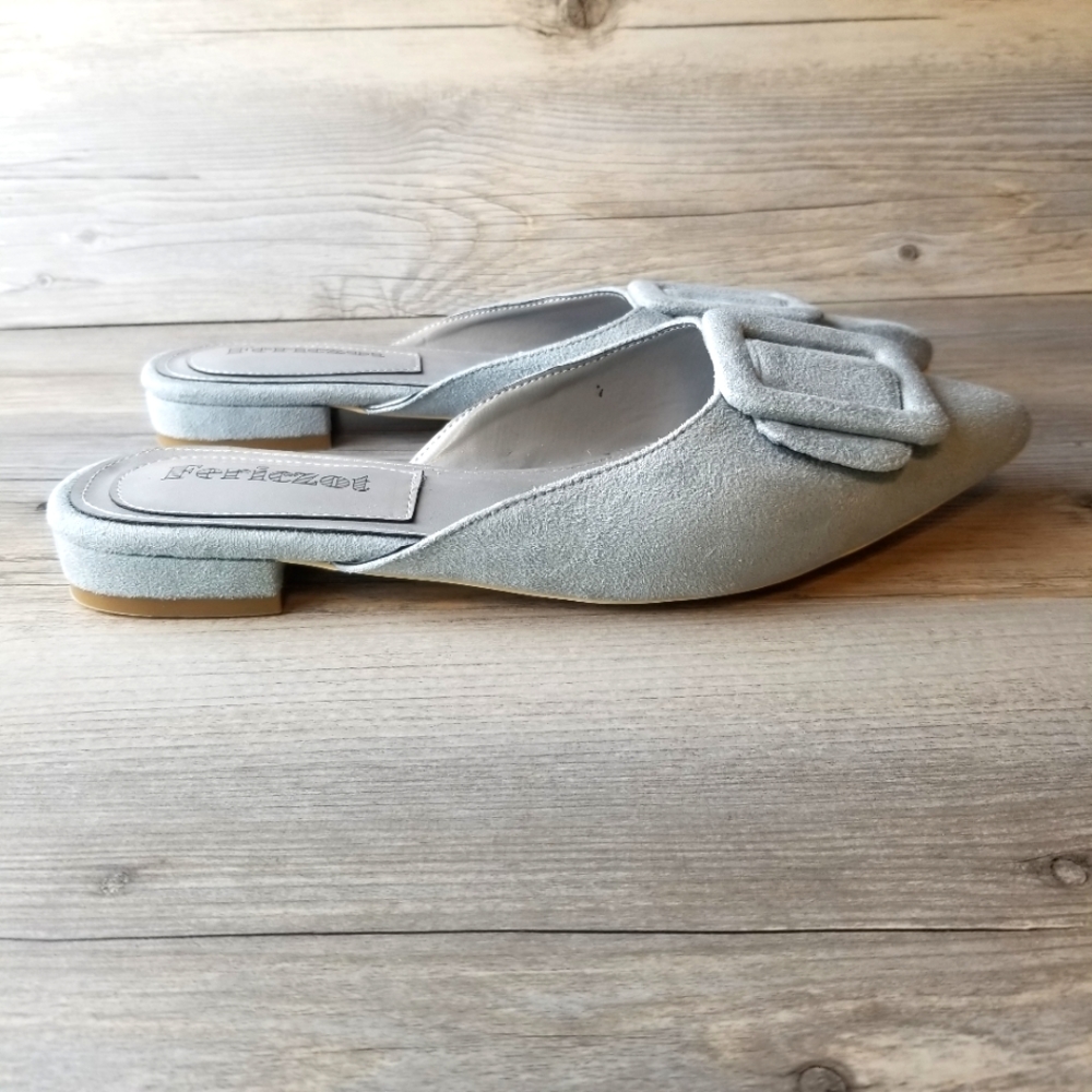 Fericzot Faux Suede Buckle Detail Low Heel Mules NWOT